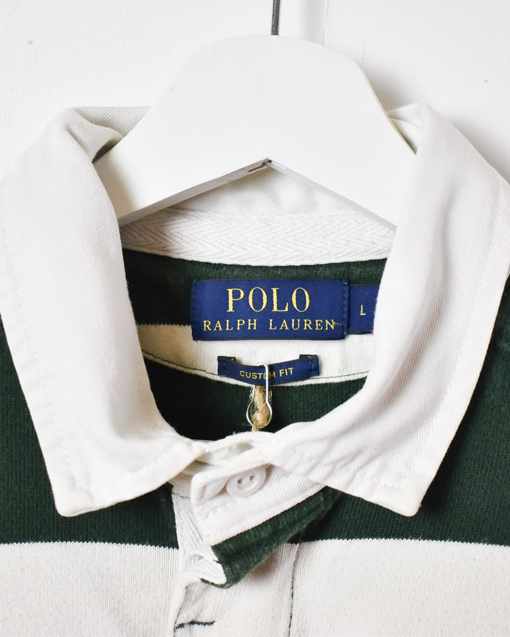 White Polo Ralph Lauren Striped Rugby Shirt - Large