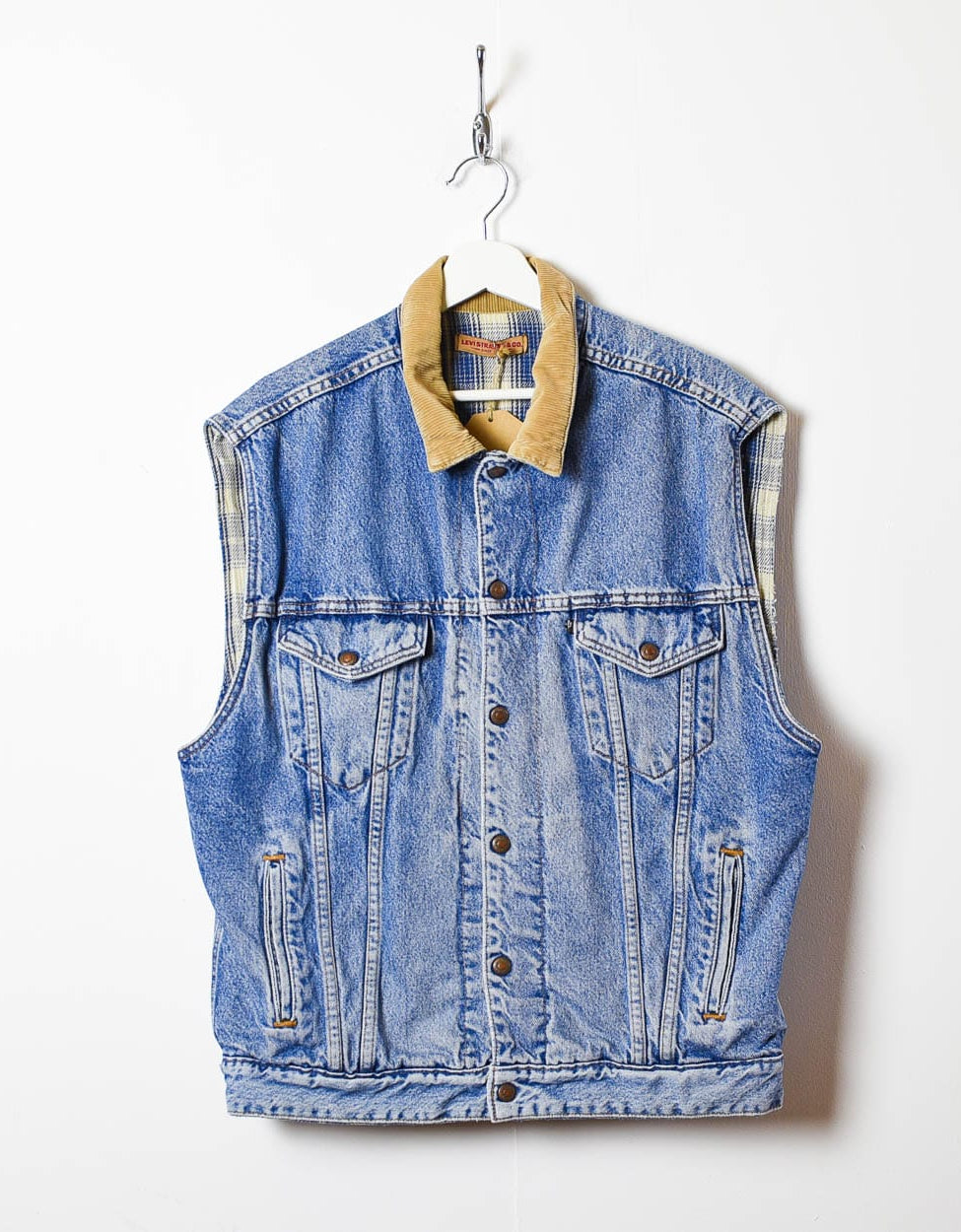 Blue Levi's Flannel Lined Denim Jacket Vest - Large