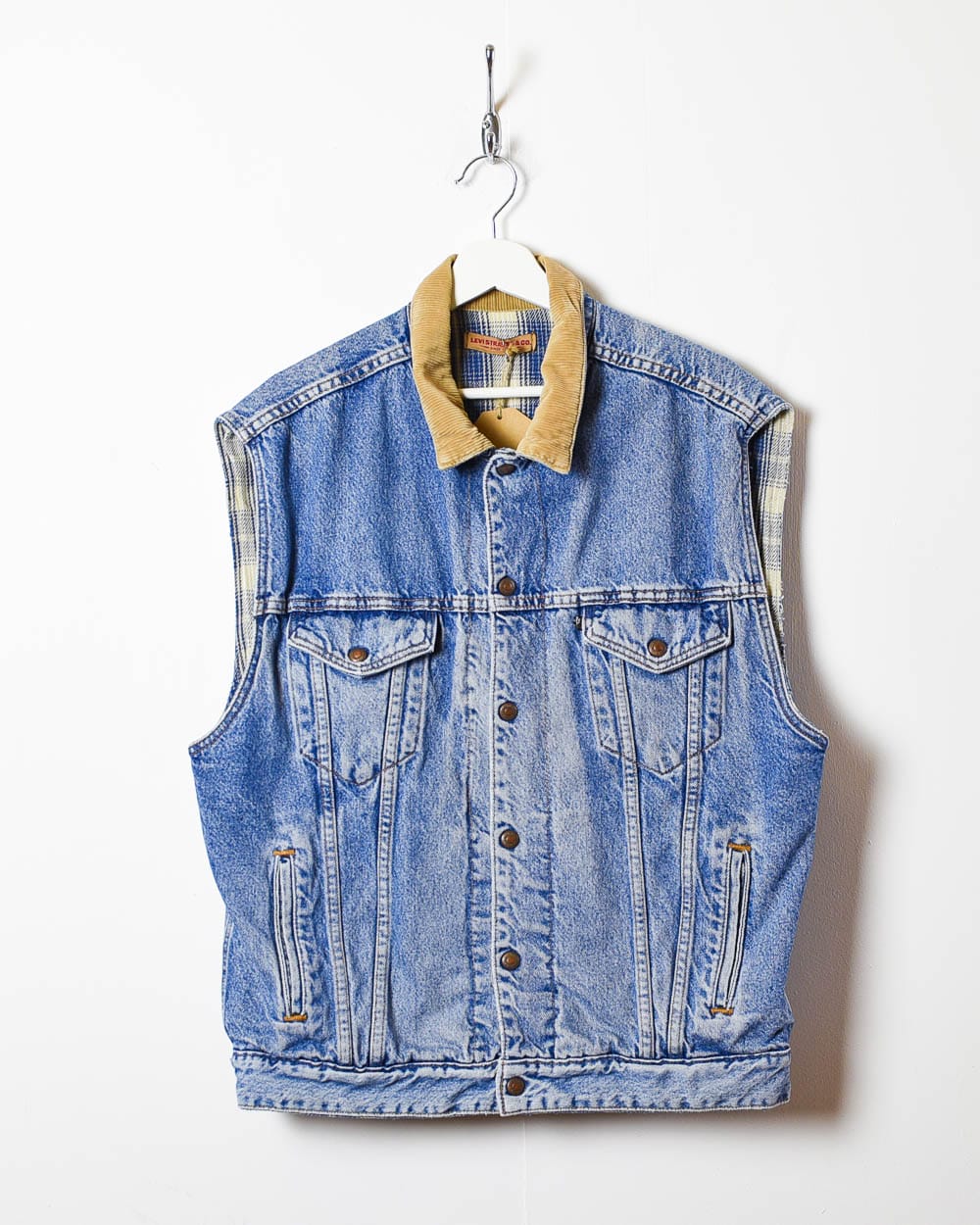 Vintage 90s Blue Levi's Flannel Lined Denim Jacket Vest - Large