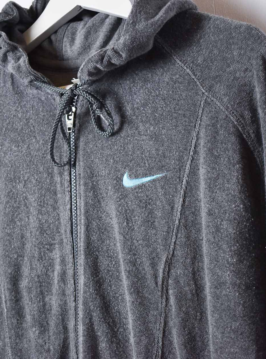 Grey Nike Velour Zip-Through Hoodie - Large Women's