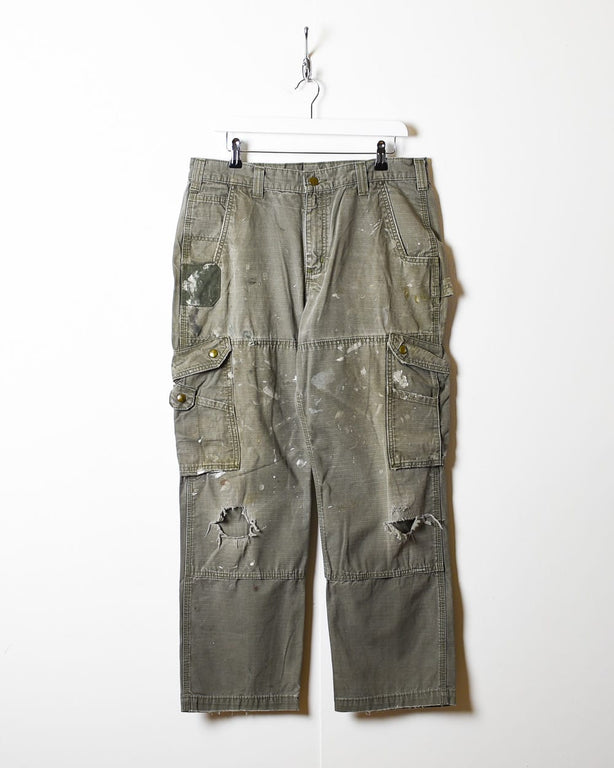 Khaki Carhartt Distressed Double Knee Cargo Jeans - W36 L30
