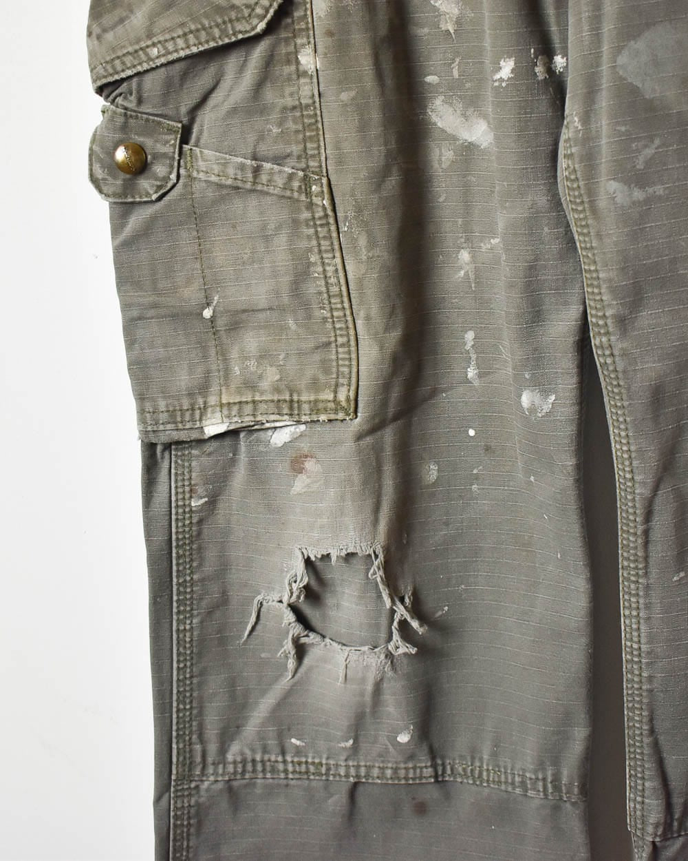 Khaki Carhartt Distressed Double Knee Cargo Jeans - W36 L30