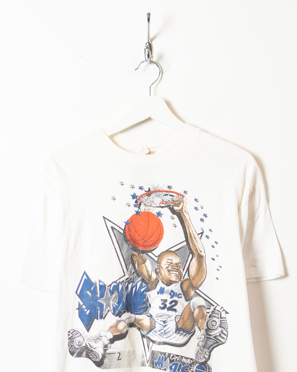 White NBA Orlando Magic Shaquille O'Neill Single Stitch T-Shirt - Medium