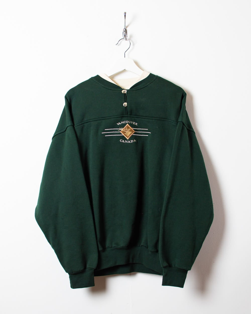 Green Vancouver Canada Double Collar 1/4 Button Sweatshirt - Medium