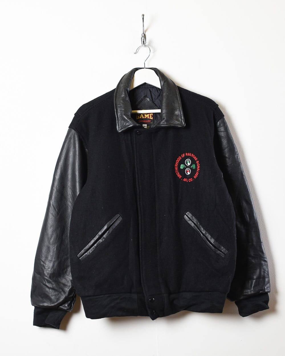 Black Game Brotherhood Leather Varsity Jacket - Medium