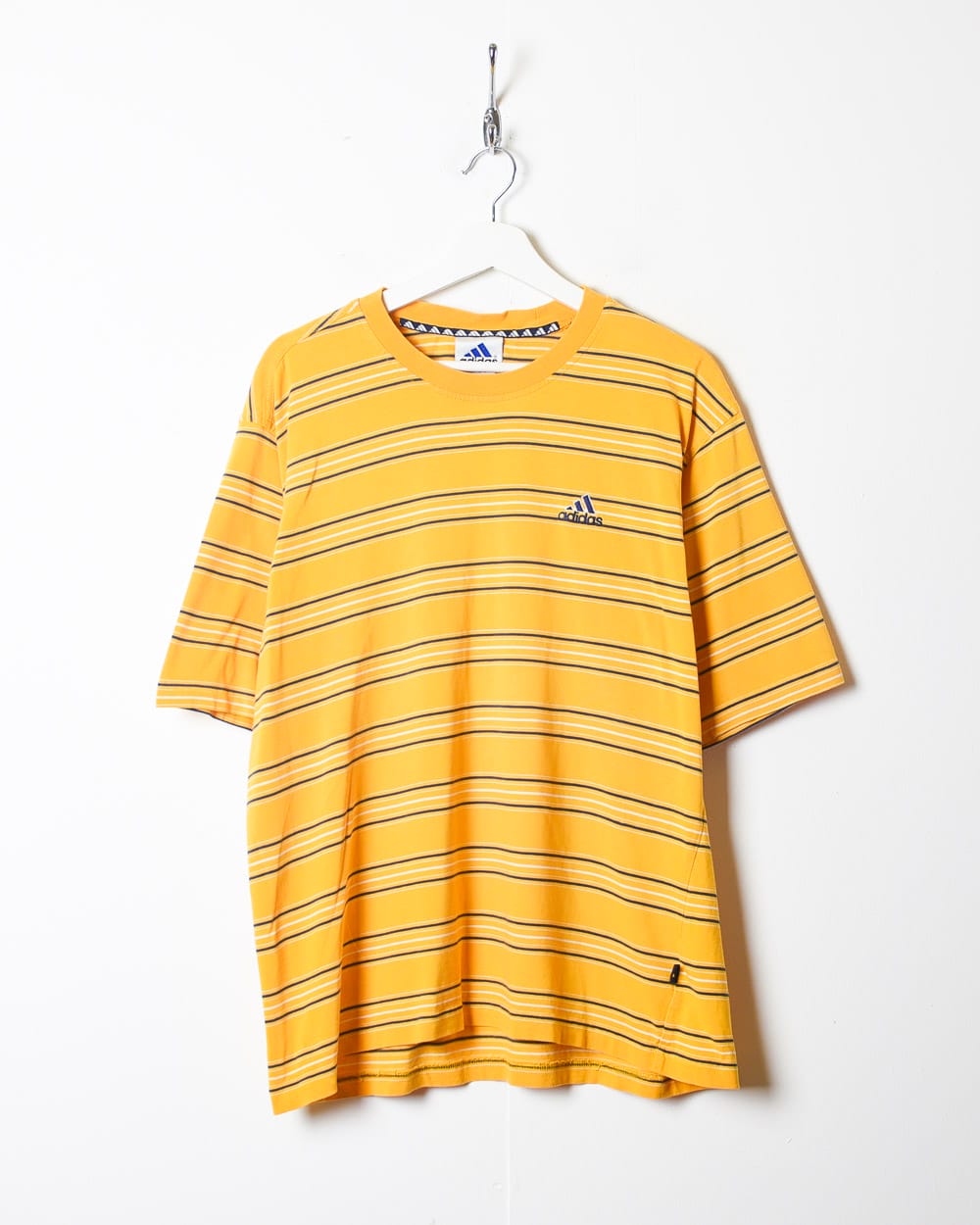 Yellow Adidas Striped T-Shirt - Large