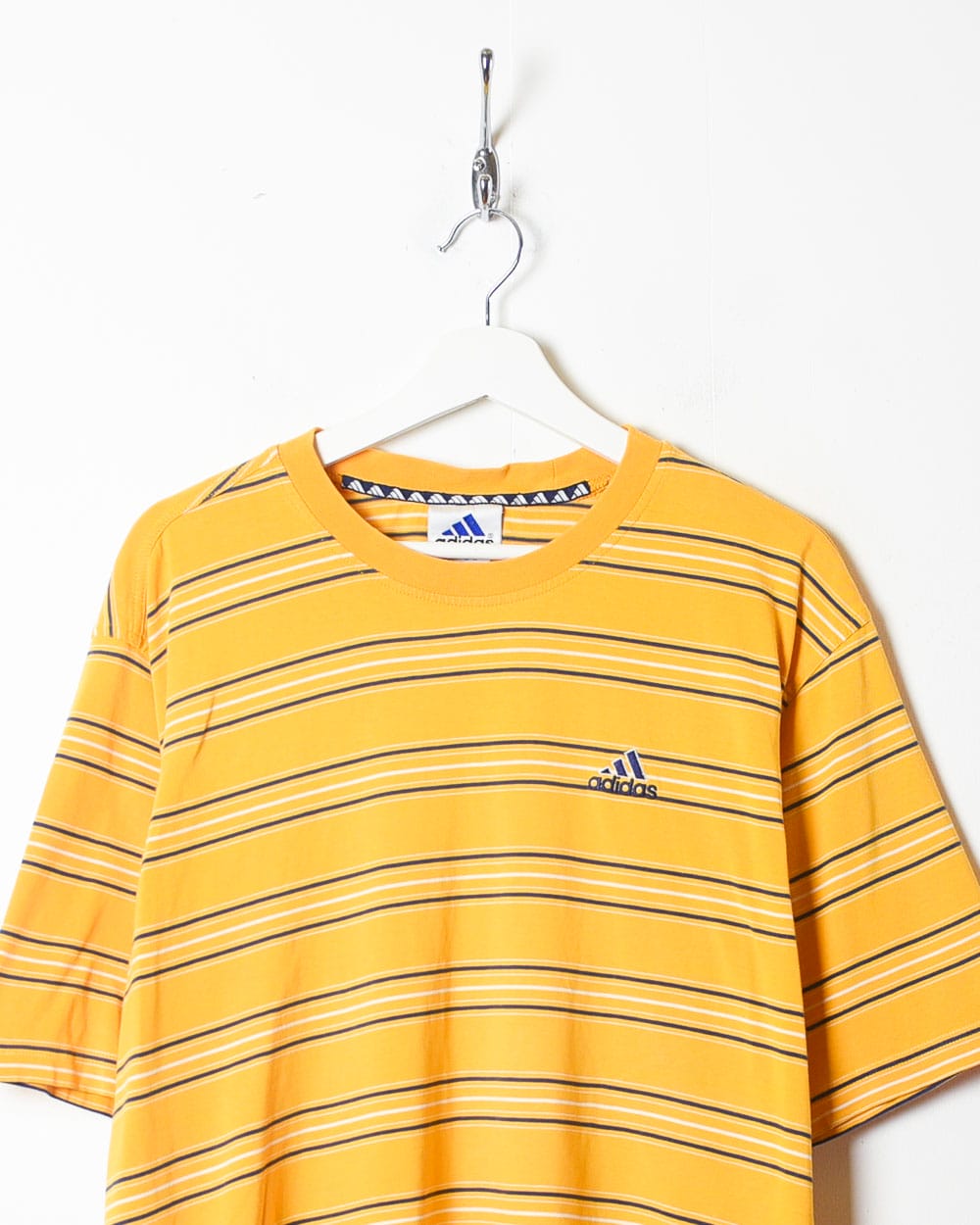 Yellow Adidas Striped T-Shirt - Large