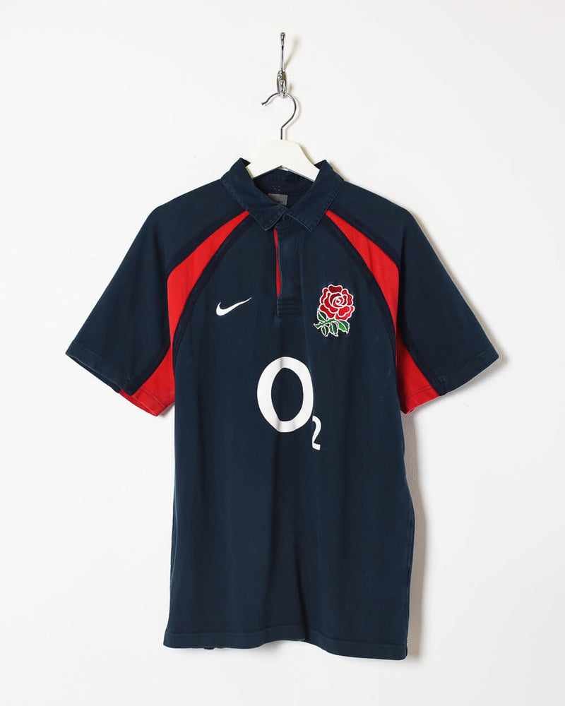 cohete dedo distancia Vintage 00s Cotton Colour-Block Navy Nike England Rugby Short Sleeved Rugby  Shirt - Medium– Domno Vintage