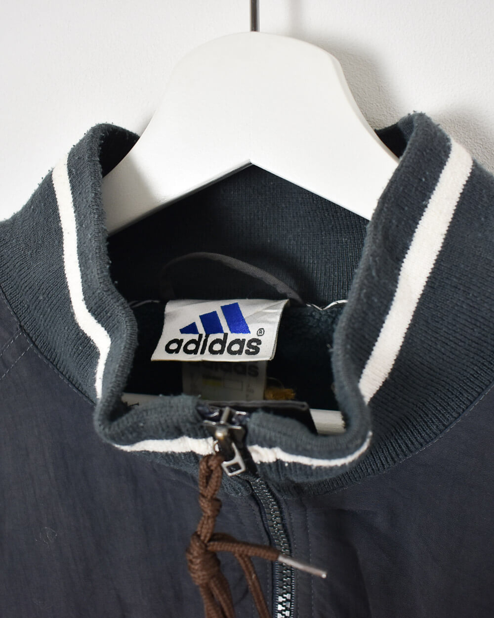 Black Adidas Fleece Lined 1/2 Zip Windbreaker Jacket - Large