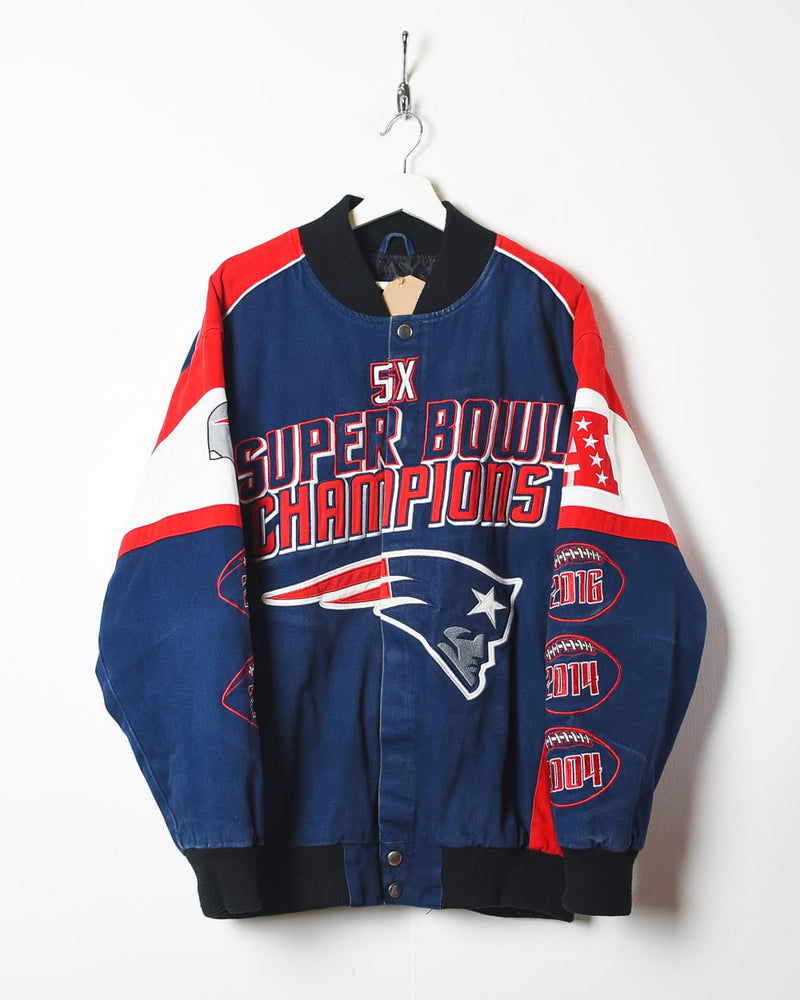 Vintage 10s+ Navy NFL New England Patriots 5x Super Bowl Champions Racing  Jacket - X-Large Inner:Nylon / Outer:Cotton– Domno Vintage