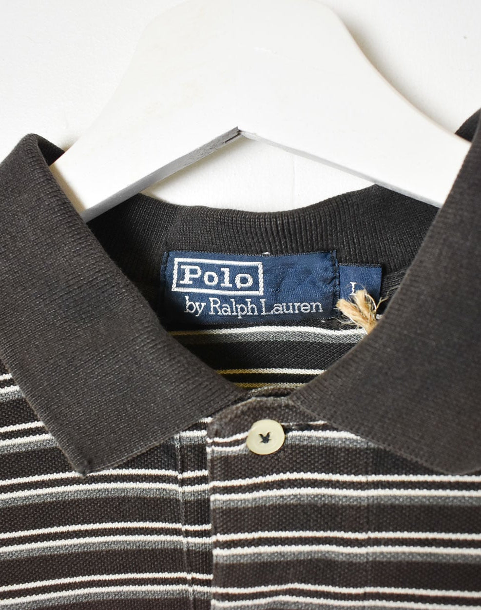 Brown Polo Ralph Lauren Striped Long Sleeved Polo Shirt - Large