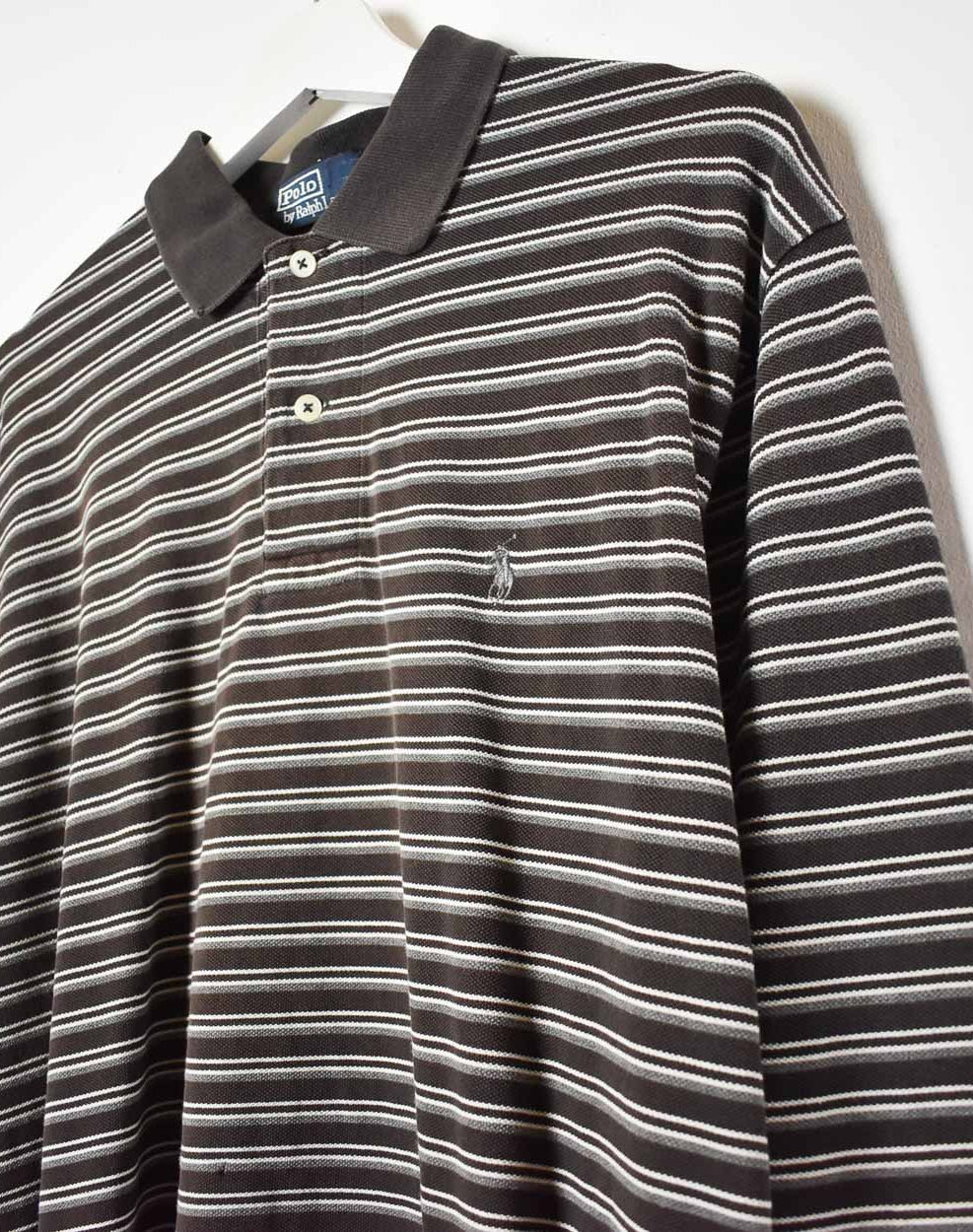 Brown Polo Ralph Lauren Striped Long Sleeved Polo Shirt - Large