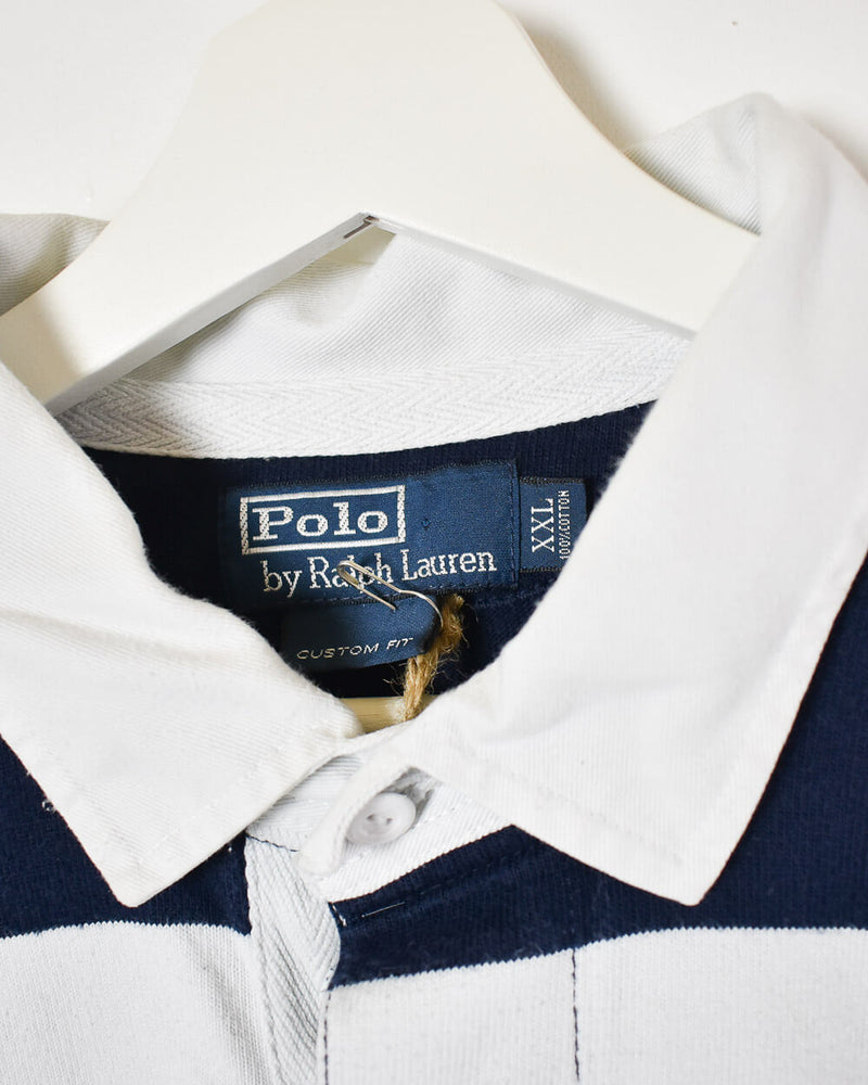 Vintage 90s Cotton Colour-Block Navy Ralph Lauren Rugby Shirt - XX