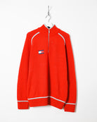 Red Tommy Hilfiger 1/4 Zip Knitted Sweatshirt - Large