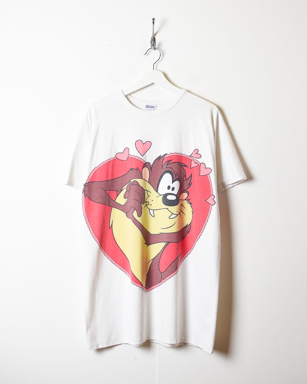 White Looney Tunes Tasmanian Devil Loveheart Single Stitch T-Shirt - XX-Large
