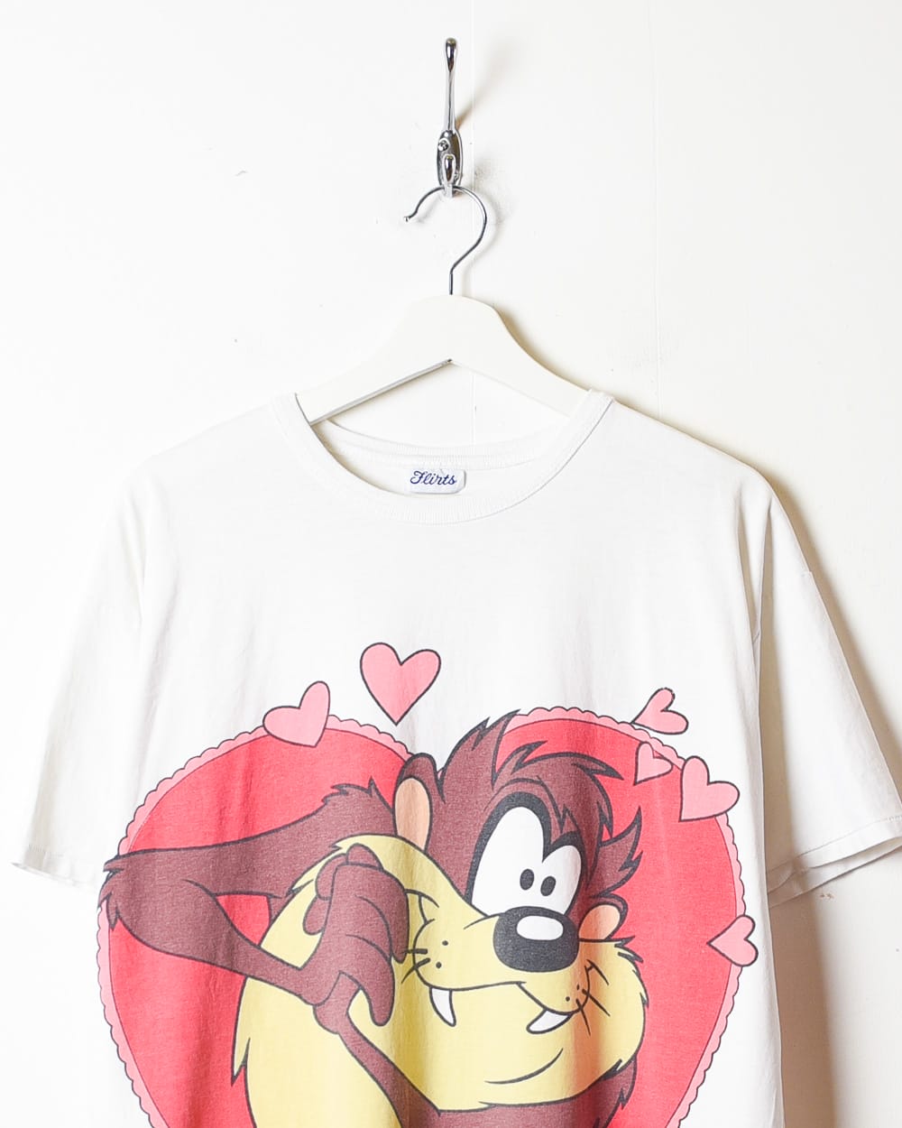 White Looney Tunes Tasmanian Devil Loveheart Single Stitch T-Shirt - XX-Large