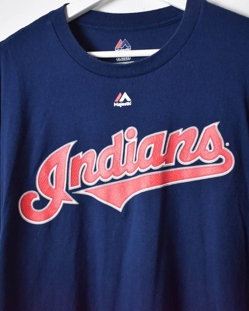 Vintage 00s Navy Majestic Cleveland Indians T-Shirt - X-Large