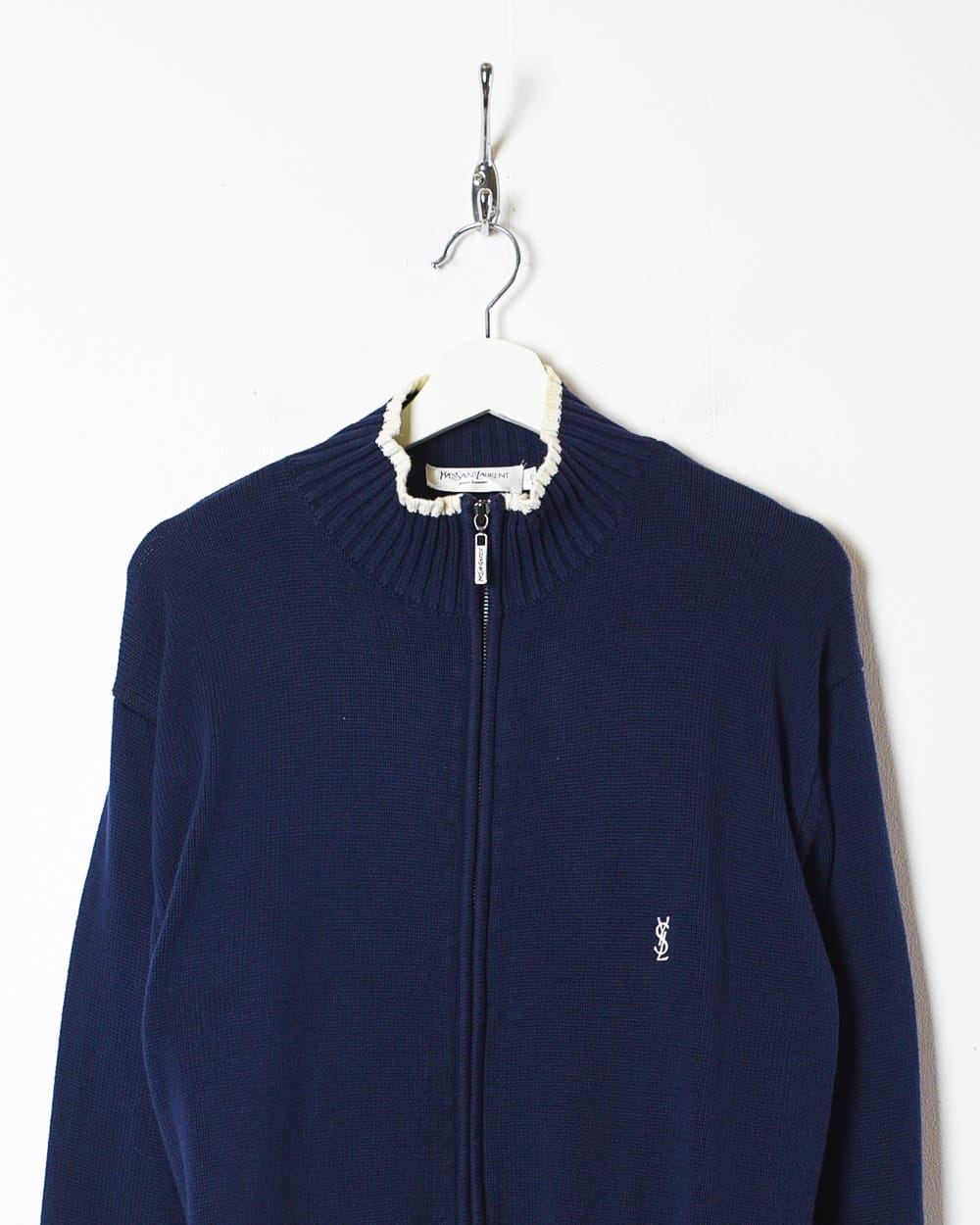 Navy Yves Saint Laurent Zip-Through Knitted Sweatshirt - Large