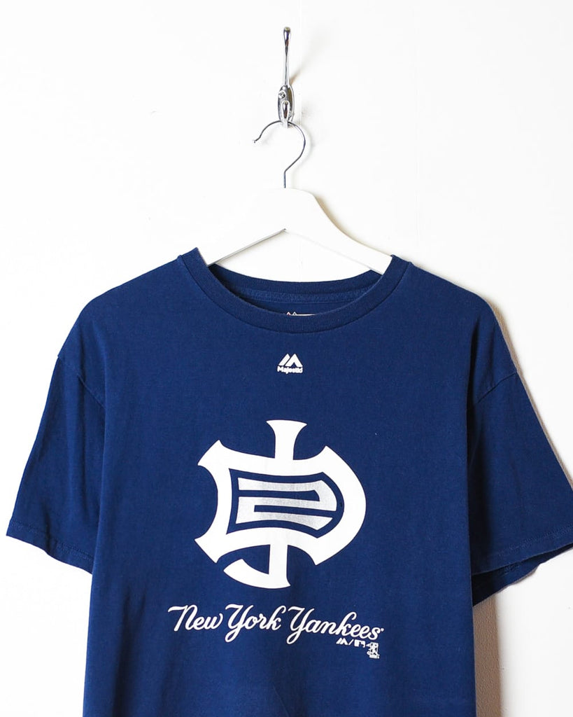 Vintage 00s Navy Majestic New York Yankees T-Shirt - Medium Cotton