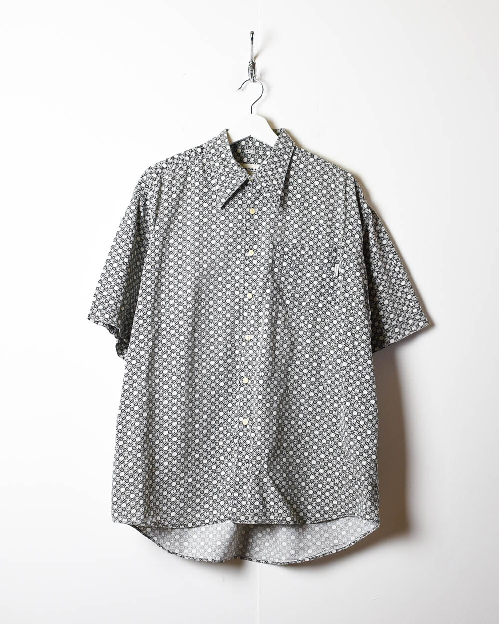 Black Patterned All-Over Print Short Sleeved Shirt - XX-Large