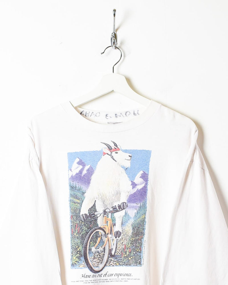 Vintage 90s White Goat Bike Long Sleeved T-Shirt - Medium Cotton