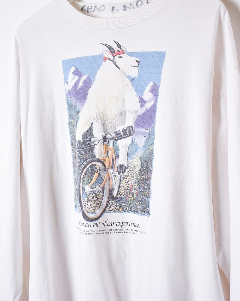 Vintage 90s White Goat Bike Long Sleeved T-Shirt - Medium Cotton