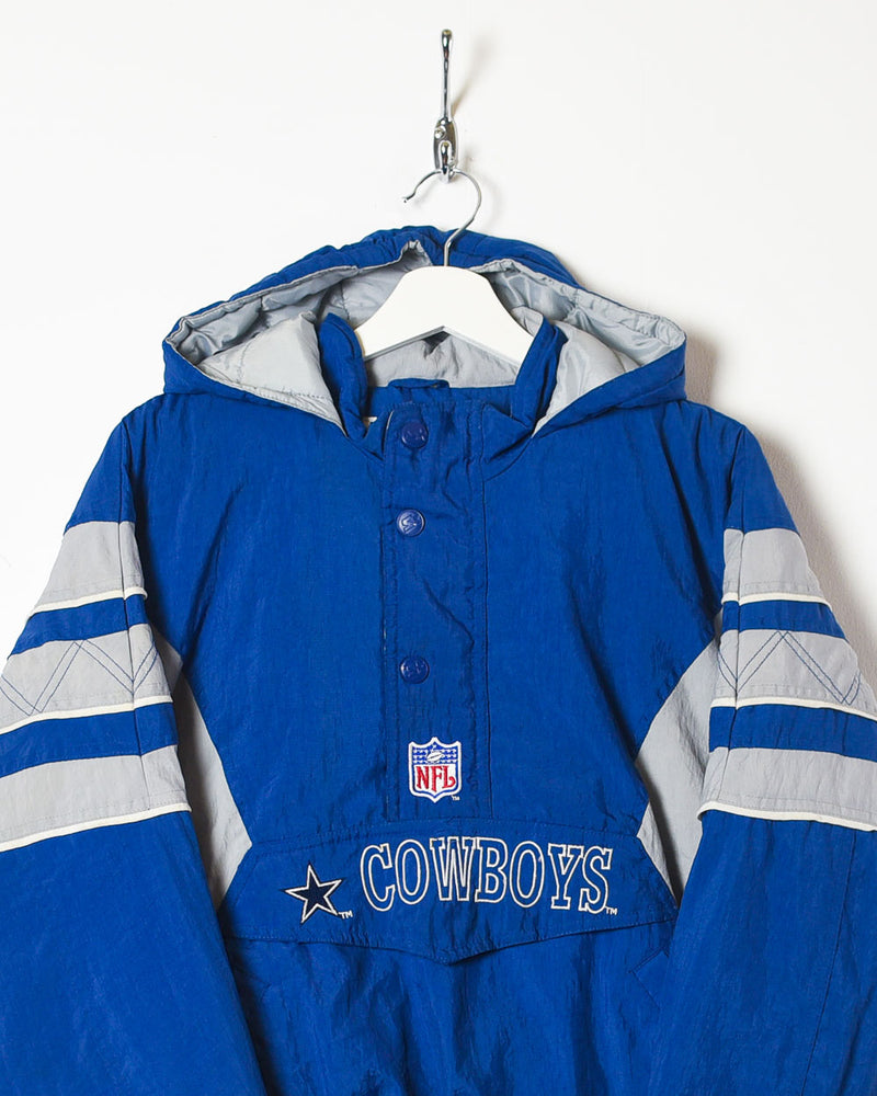 Vintage 90s Navy Starter X NFL Dallas Cowboys 1/4 Zip Hooded Jacket - Large  Women's Nylon– Domno Vintage