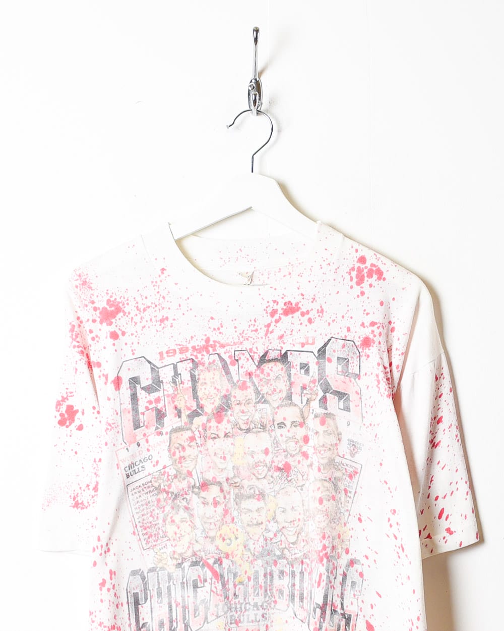 White NBA Chicago Bulls Champs '91 Paint Splattered Single Stitch T-Shirt - Large