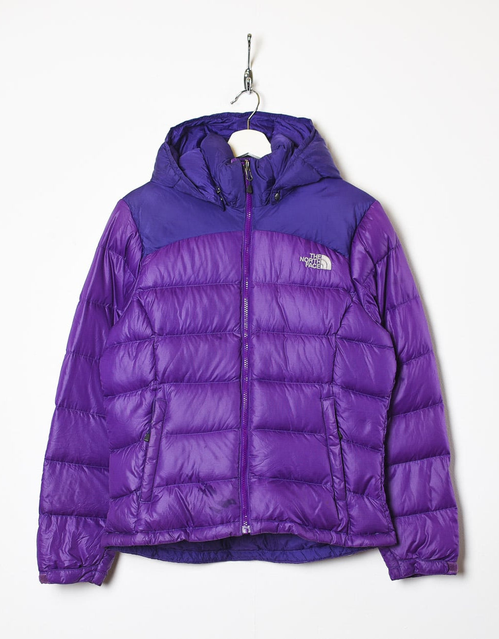 Purple The North Face Hooded Nuptse 700 Down Puffer Jacket - Large Women's