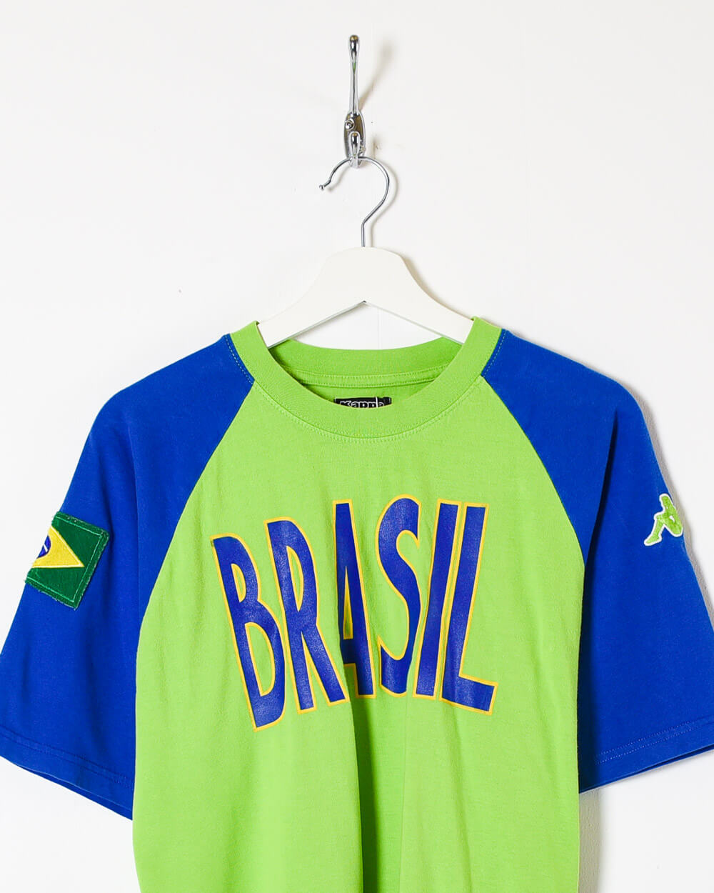 Vintage 90s Cotton Colour-Block Green Kappa Brazil T-Shirt - Large