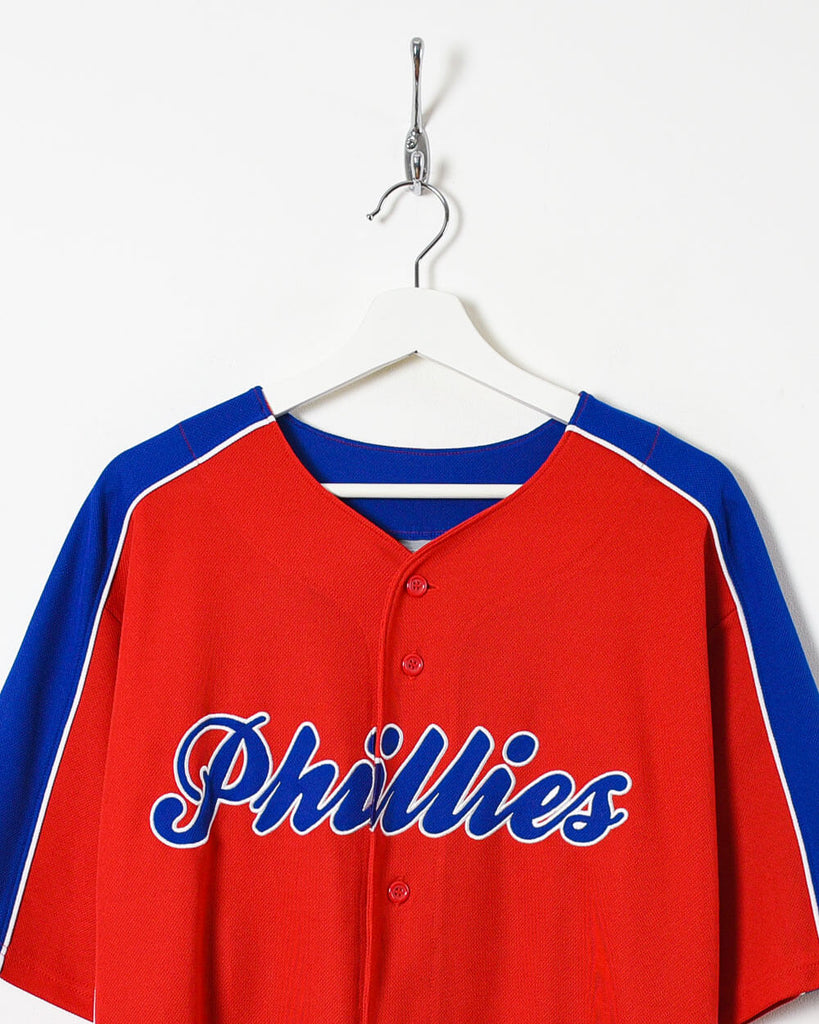 Vintage 00s Polyester Red MLB Phillies Utley 26 Jersey - XX-Large