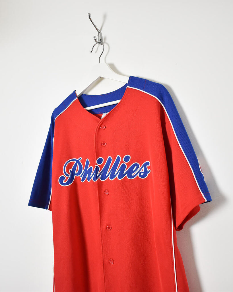 Vintage 00s Polyester Red MLB Phillies Utley 26 Jersey - XX-Large