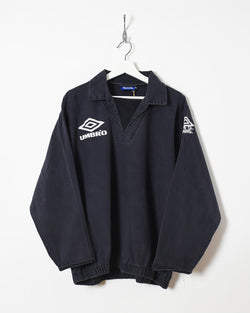 Vintage 90s Cotton Plain Black Umbro Pullover Drill Jacket - Large