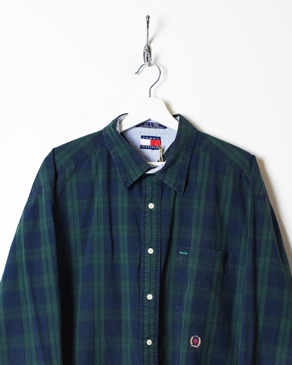 Green Tommy Hilfiger Checked Textured Shirt - X-Large