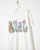White Patriotic Cats Graphic T-Shirt - Large