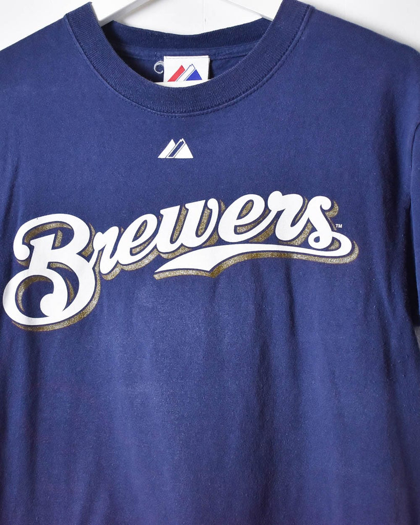 Vintage 90s Navy Majestic Milwaukee Brewers T-Shirt - X-Small