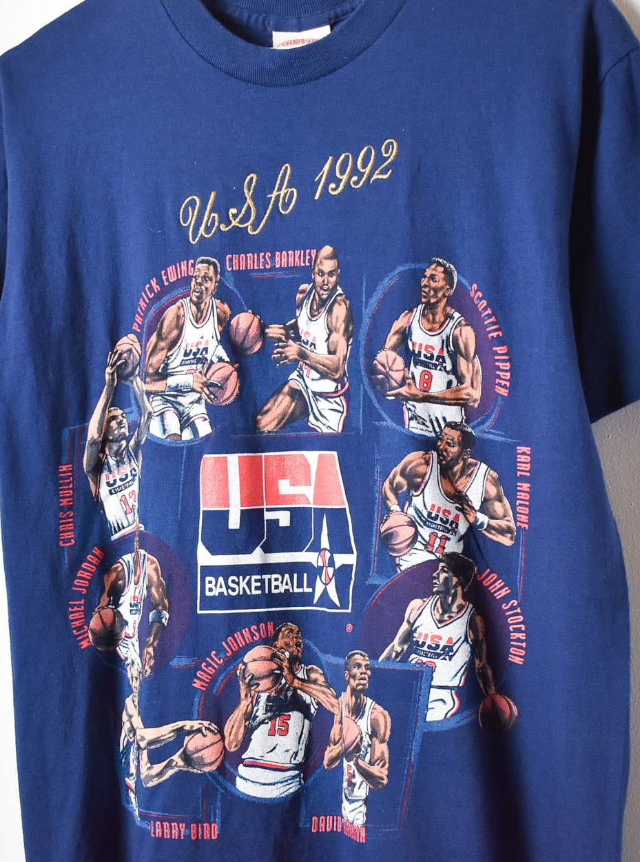 Navy Nutmeg USA Basketball Team 1992 Dream Team Single Stitch T-Shirt - Medium