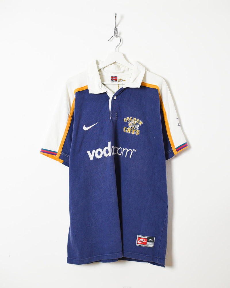 Vintage 90s Cotton Colour-Block Blue Nike Golden Rugby Shirt - XX-Large– Domno Vintage