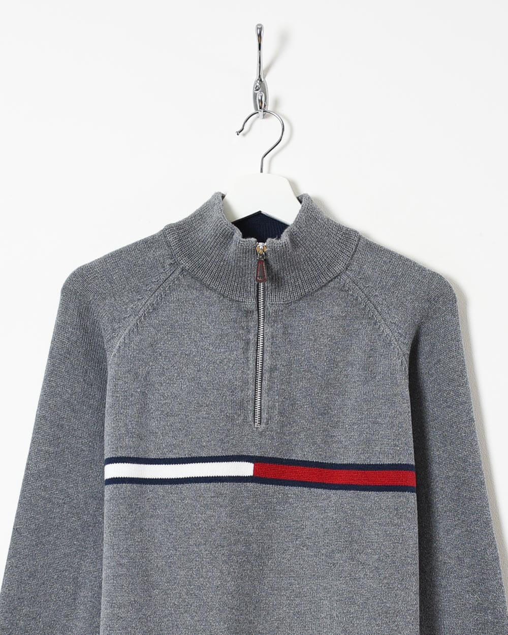 Grey Tommy Hilfiger 1/4 Zip Knitted Sweatshirt - Large