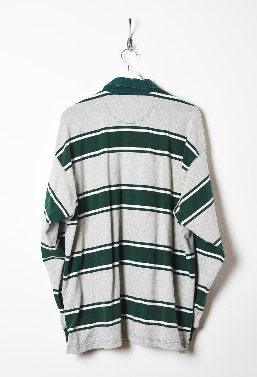 Stone Adidas Striped Rugby Shirt - X-Large