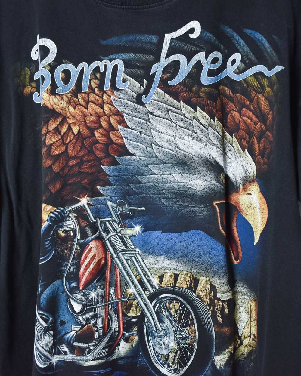 Black Born Free Eagle Motorcycle Graphic T-Shirt - Medium