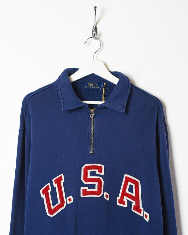 Navy Polo Ralph Lauren USA 1/4 Zip Sweatshirt - Large