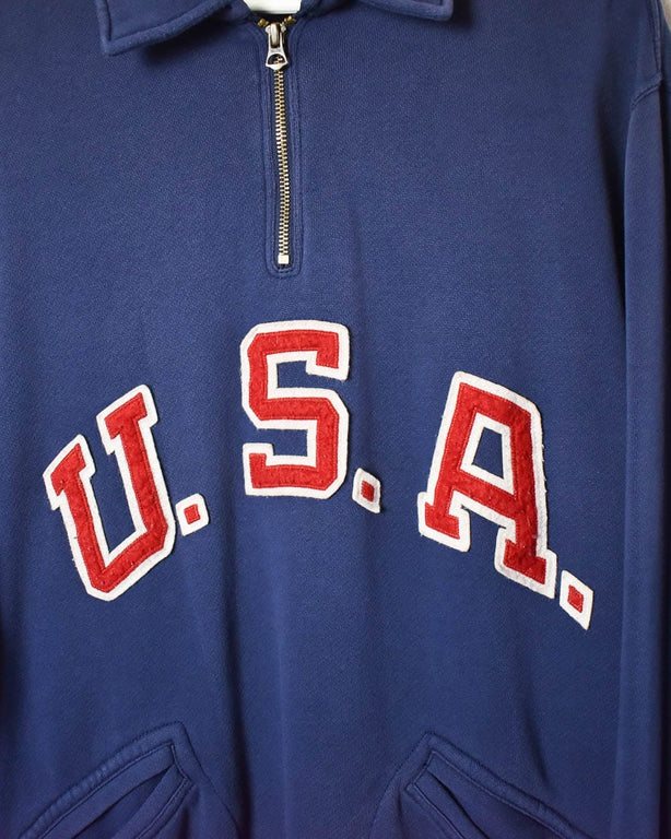 Navy Polo Ralph Lauren USA 1/4 Zip Sweatshirt - Large