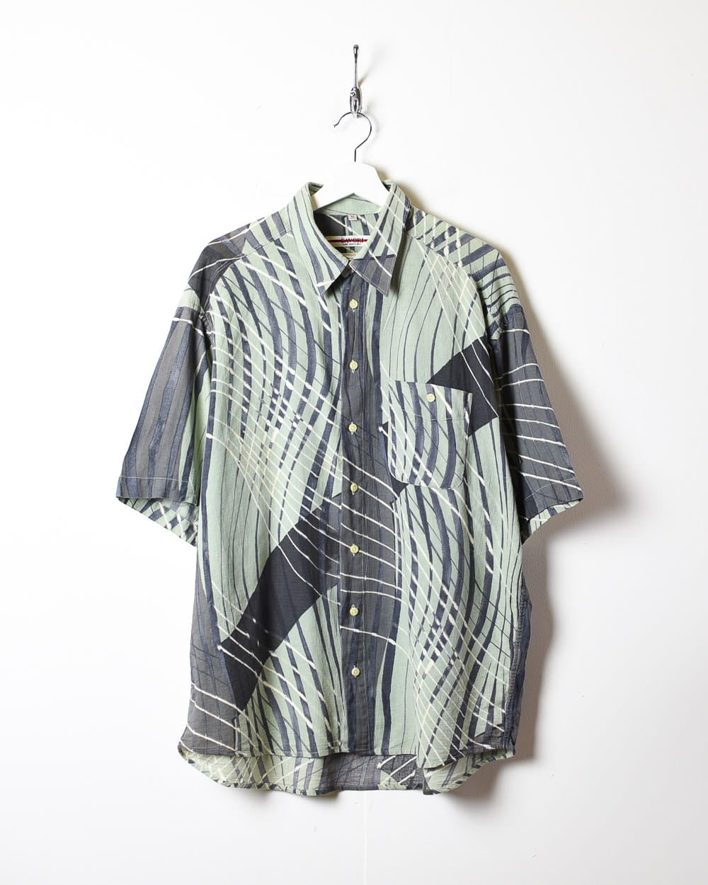 Green Patterned All-Over Print Short Sleeved Shirt - X-Large