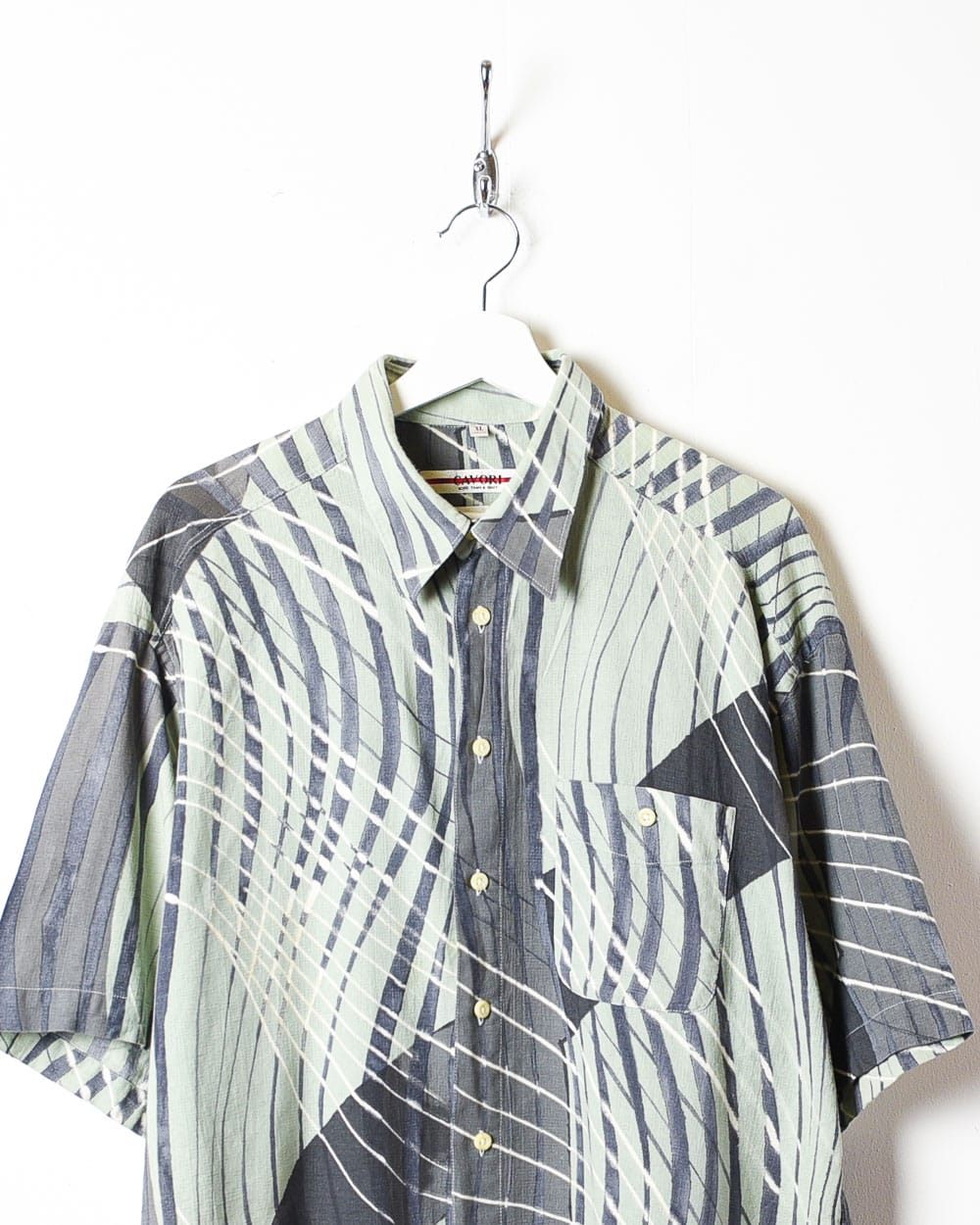 Green Patterned All-Over Print Short Sleeved Shirt - X-Large