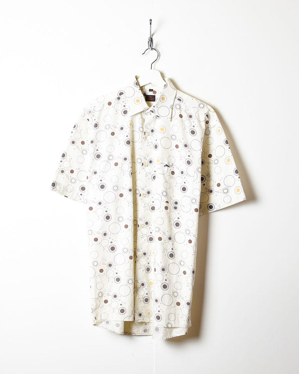 White Patterned All-Over Print Short Sleeved Shirt - Medium
