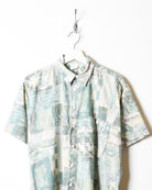 Green Patterned All-Over Print Short Sleeved Shirt - Medium