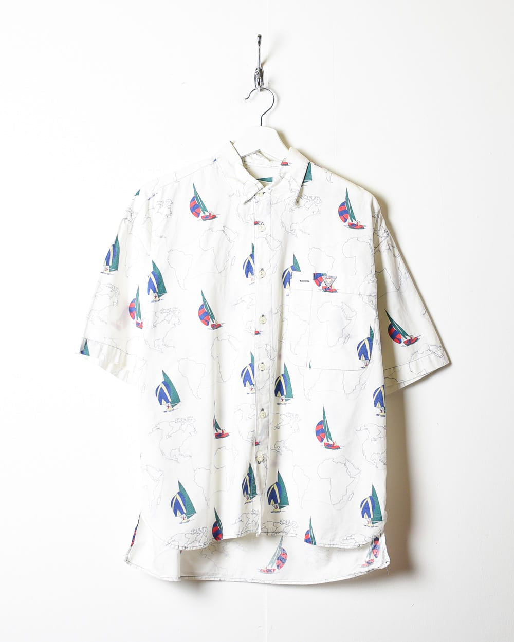 White Patterned All-Over Print Short Sleeved Shirt - Small