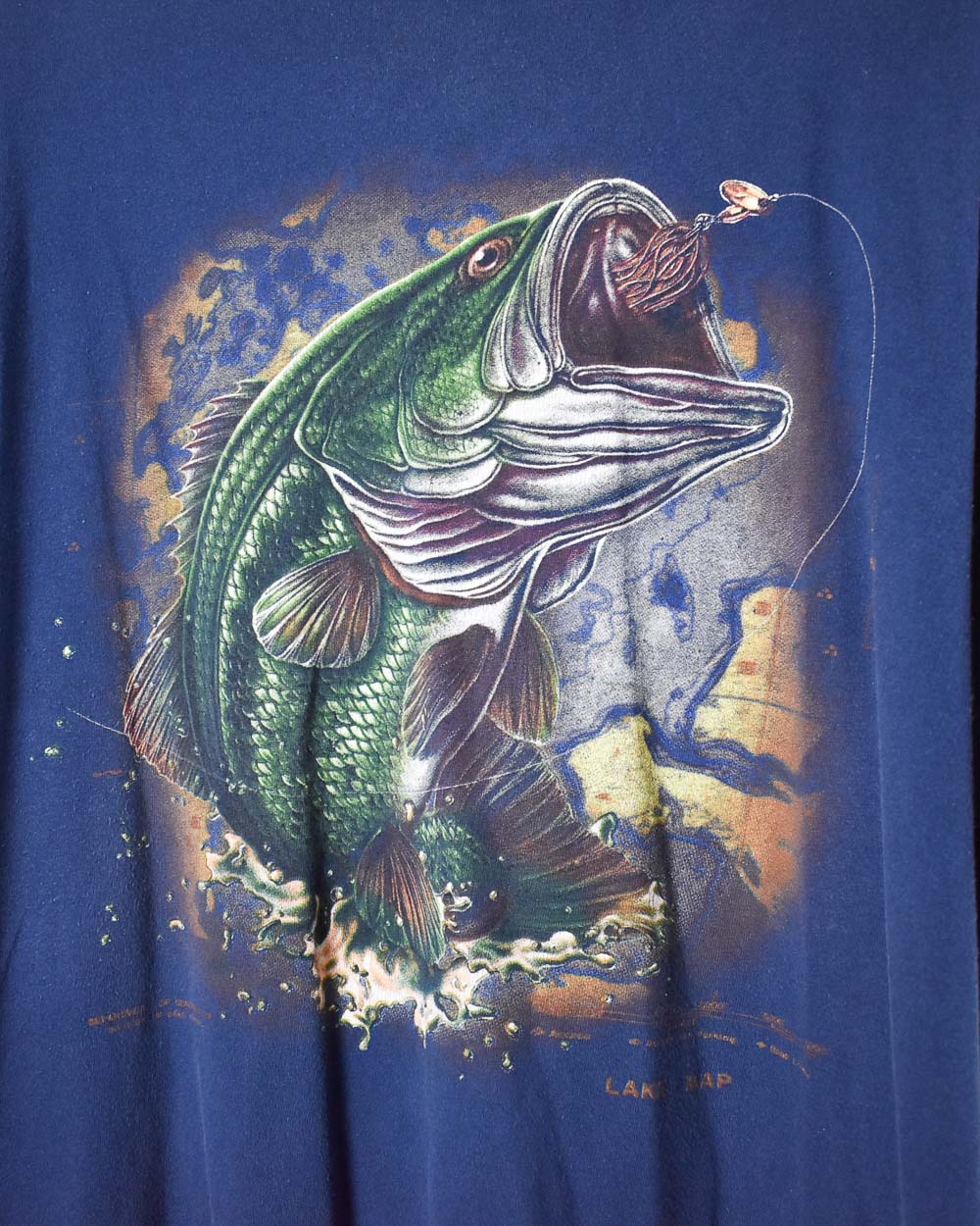 Navy Hanes Bass Fishing Graphic T-Shirt - X-Large