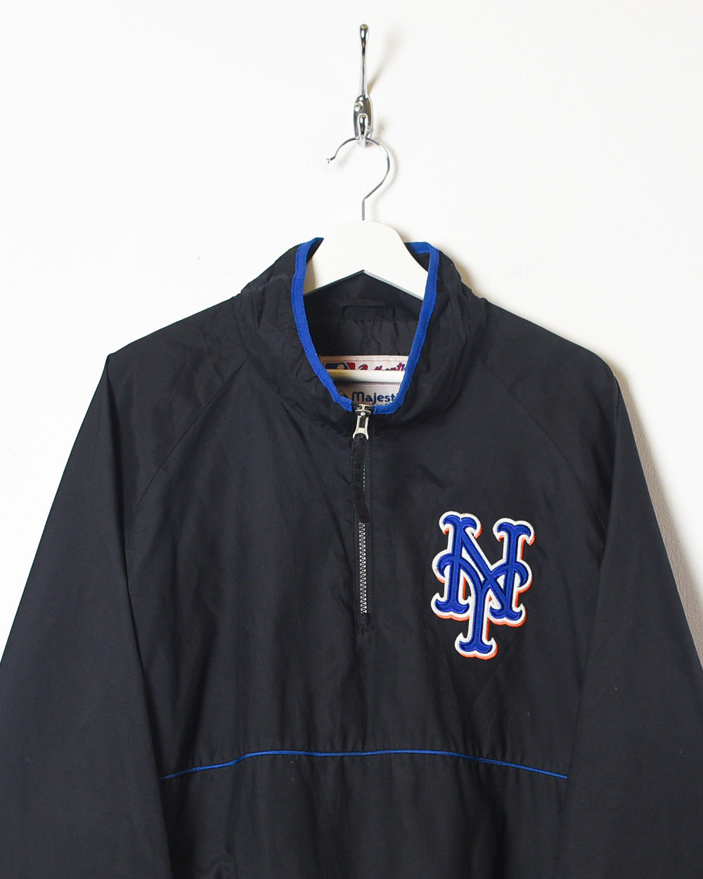 Black Majestic X MLB Authentic New York Mets 1/4 Zip Windbreaker Jacket - Large